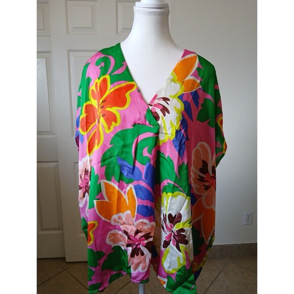 Entro Women’s Blouse  Oversized Colorful V-neck Size Medium Summer Casual - Picture 5 of 13
